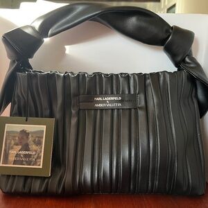 KLXAV PLEATED CLUTCH. Karl Lagerfeld x Amber Valletta Black Vegan Clutch.